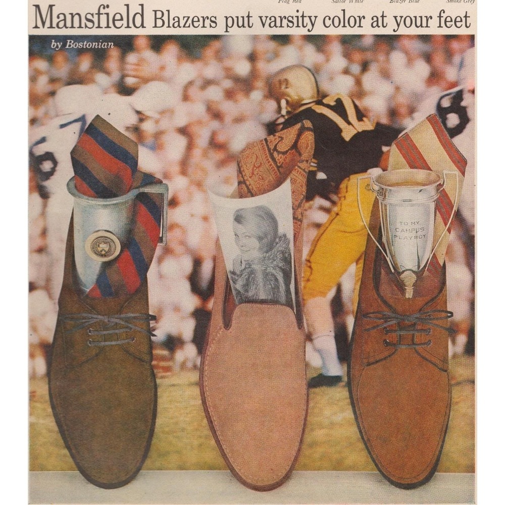 Vintage 1960 Bostonian Mansfield Blazers Shoes Mid Century Mens Fashion Print Ad